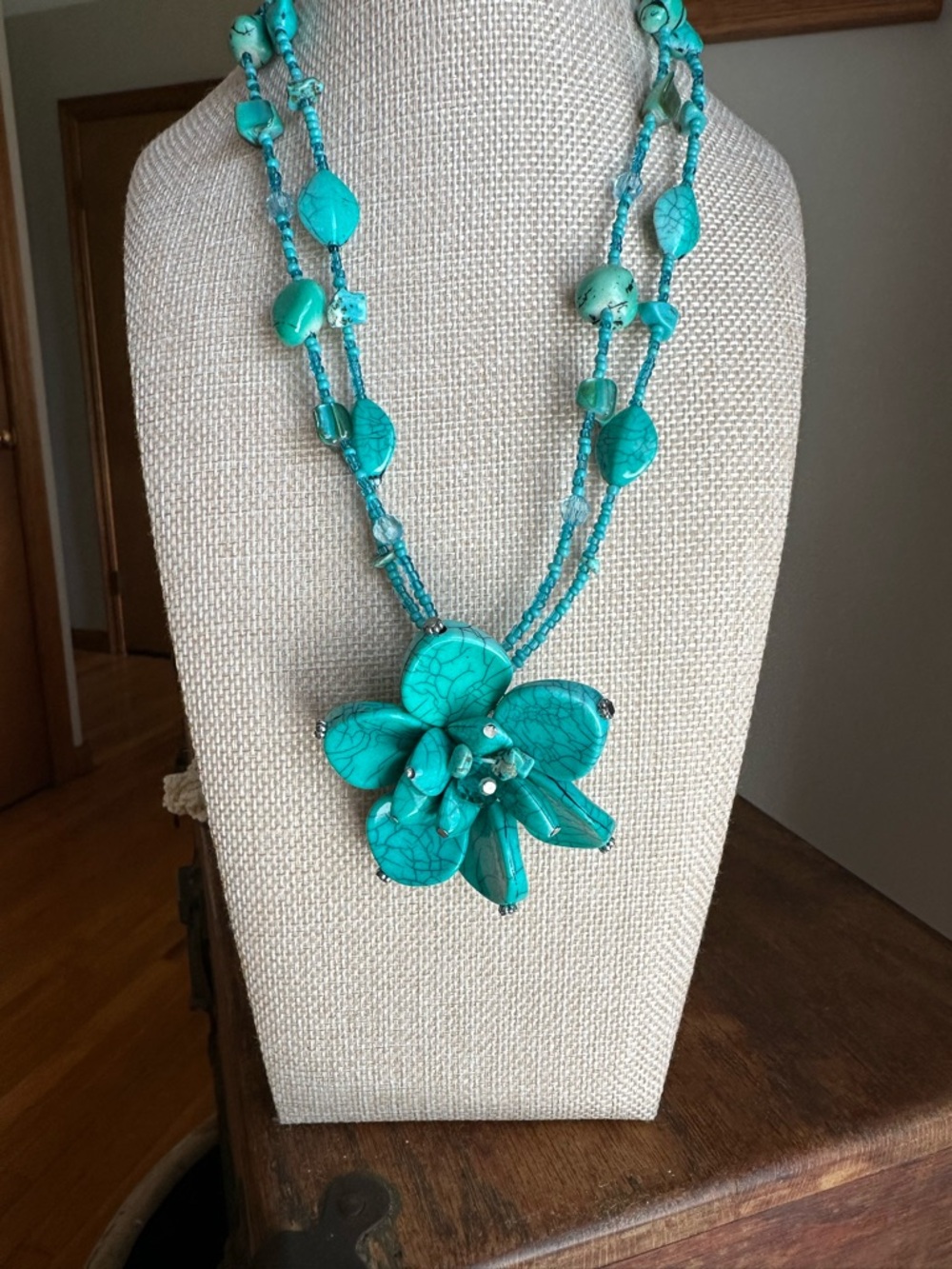 Seed bead and Acrylic Turquoise Floral Statement Necklace - Women Jewelry